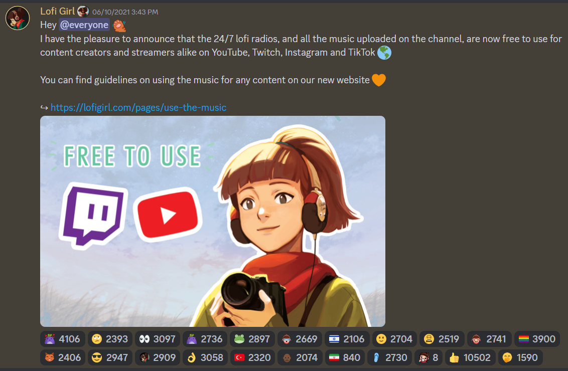 Lofi Girl announcing their music becoming 'free to use'